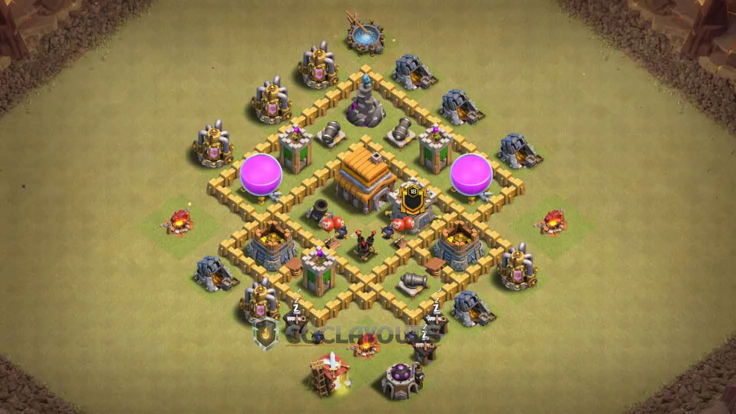 Town Hall 5 War Base with Centralized Town Hall and Air Defense