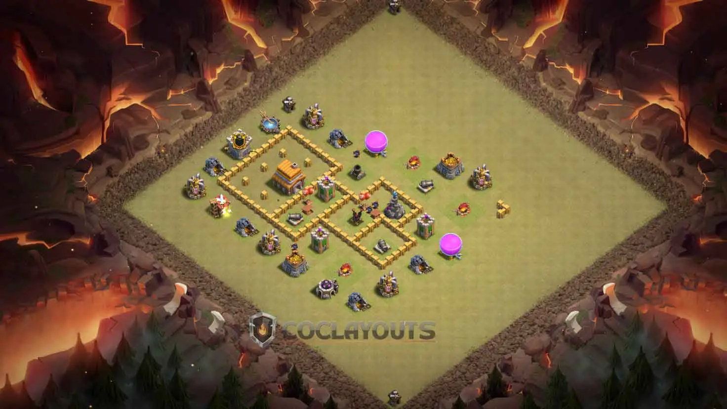 Town Hall 5 War Base with Builder Huts in corners to prevent 100% destruction