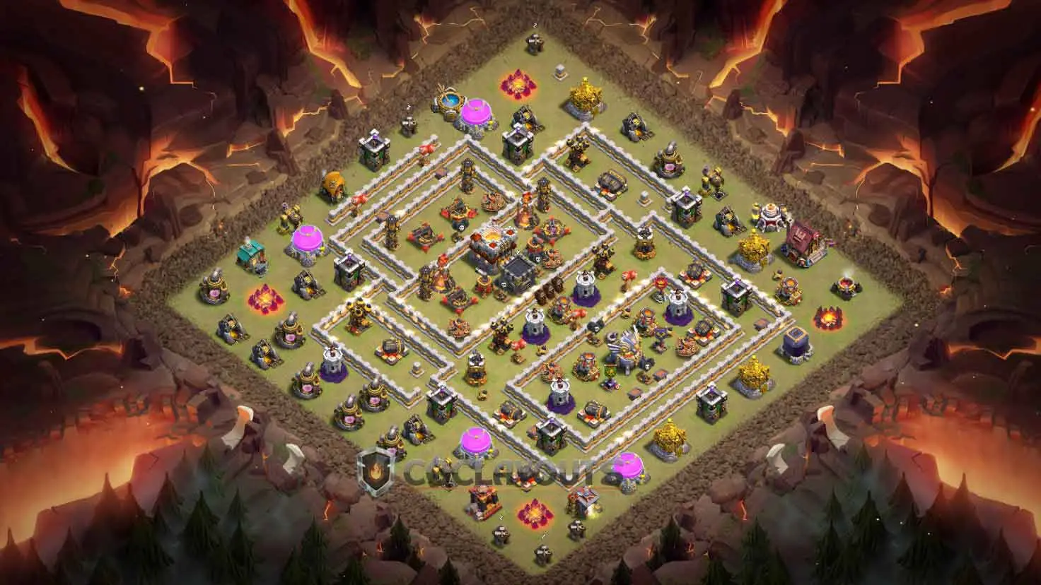 Clash of Clans TH11 war base layout featuring a high-density defensive core to prevent 3-star attacks.